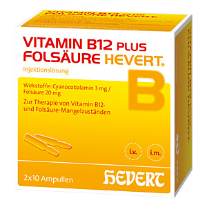 VITAMIN B12 PLUS Folsäure Hevert a 2 ml Ampullen